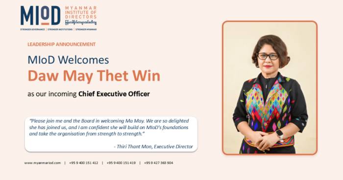 Organisational Announcement: Daw May Thet Win (Ms. Emilie) appointed Chief Executive Officer